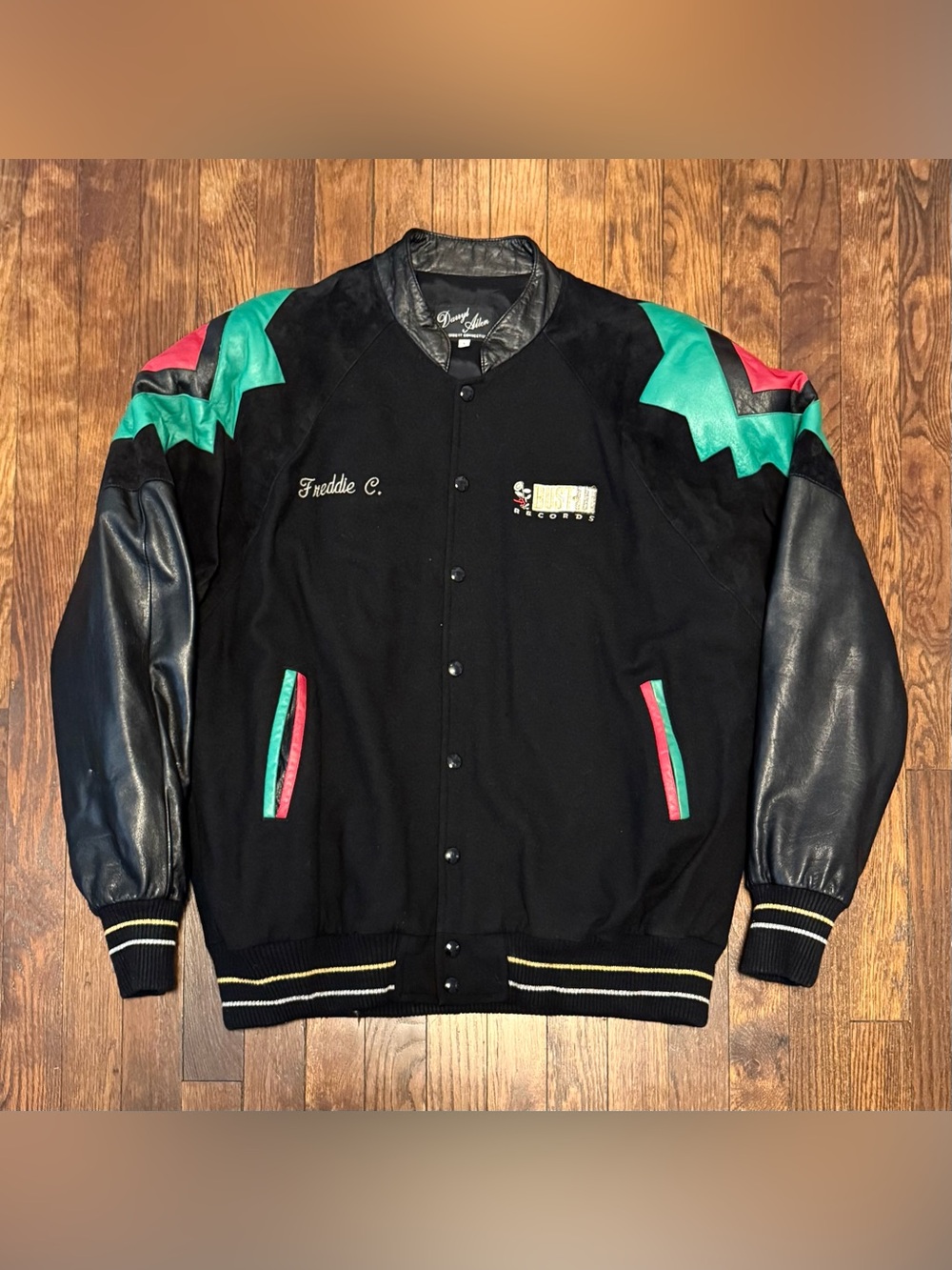 VTG 1980s “Bust-It Records” Wool Leather Varsity Bomber Jacket
